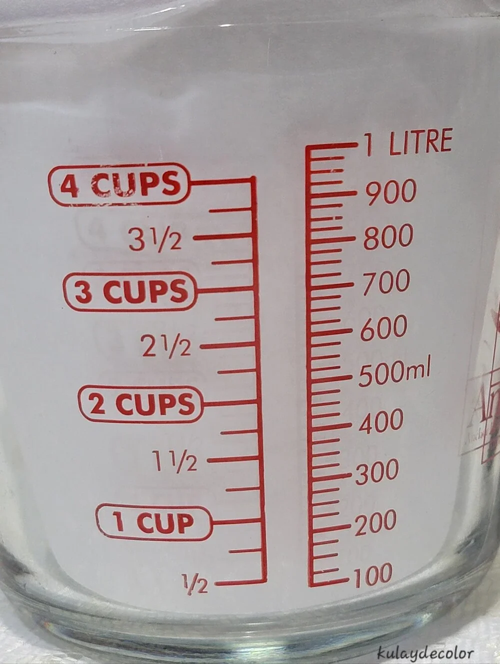 Anchor Hocking 4 Cup 1 Quart Glass Measuring Cup Red Lettering 32 oz 1 Liter